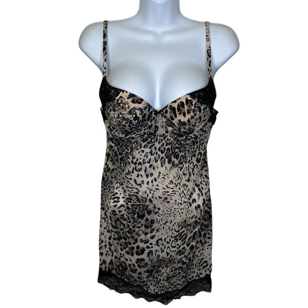 Victoria’s Secret Leopard Print Women's Chemise Nightie Tan Cream Black 36B